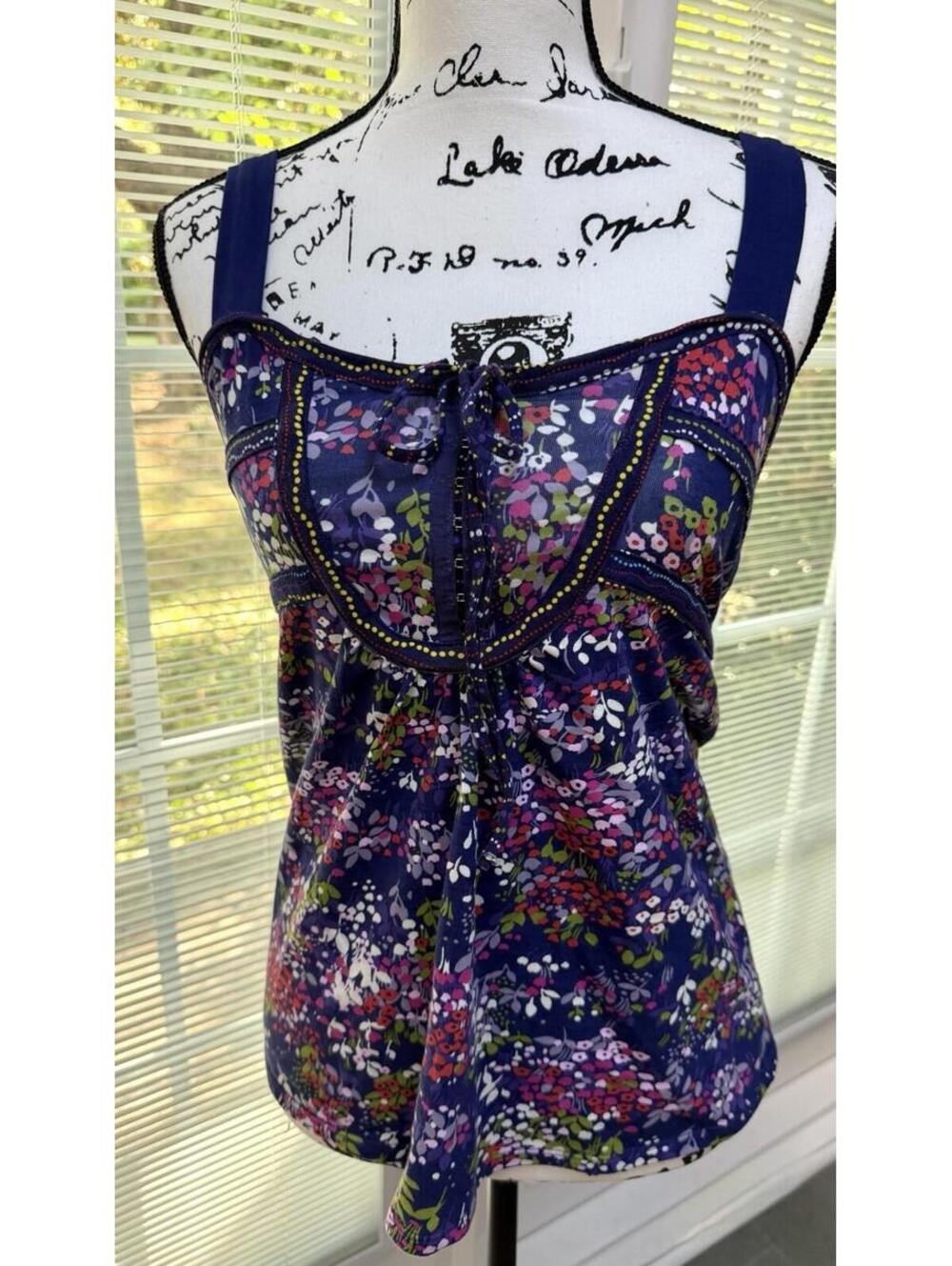 Little Yellow Button Blue Floral Cami. Size S. EUC